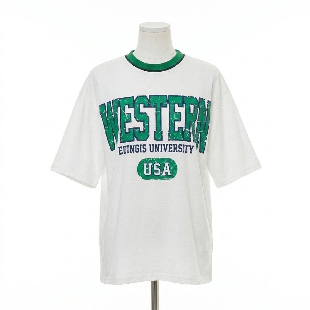 NEW AMBAR western logo relaxed fit t-shirt in white